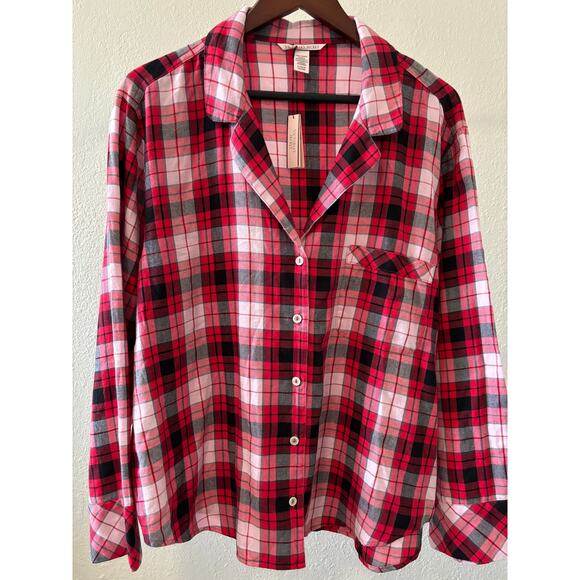 Victoria's Secret Other - Victoria's Secret Pajama Top / Shirt Womens Size XL Plaid Cotton Blend Red Black